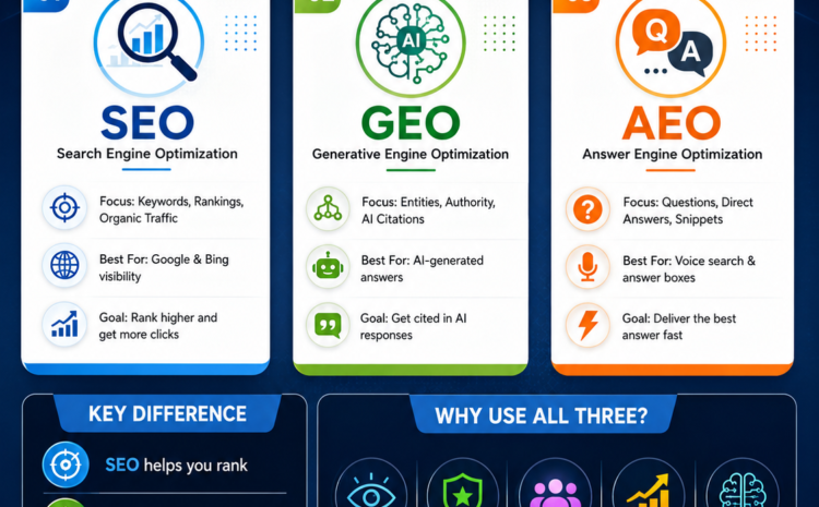 SEO vs GEO vs AEO Complete Comparison for Modern Digital Marketing 1 SEO vs GEO vs AEO complete digital marketing comparison by BK Enagic